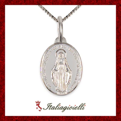 Collana Medaglia Madonna Miracolosa in Argento 925 Rodiato Oro Bianco - Immagine 1 di 4
