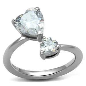 Doppel Herz CZ Ring Edelstahl TK316 - Bild 1 von 13