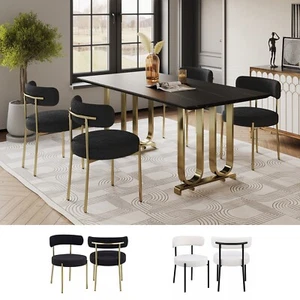 Dining Chairs Set of 2, Round Upholstered Boucle Kitchen Chair for Living Room - Picture 1 of 17