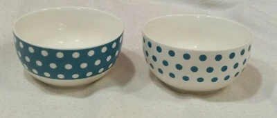 Juego de 2 Cereales Cerámicos | Sopa | Arroceros Azul Teal Lunares Foto 1 de 4