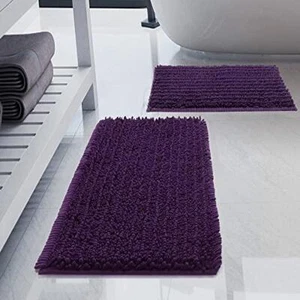 H.VERONNEX Luxury Chenille Plum Bathroom Rugs Sets 2 Piece, Thickened Hot Melt - Picture 1 of 6
