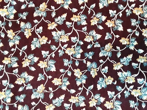 Windham Fabrics by Mary Koval Sophie Cotton Fabric Brown Blue Yellow Floral 1 Yd - Picture 1 of 9