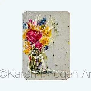 ACEO ATC Original Watercolor Painting Floral Art Flowers Mounted On Wood - Picture 1 of 3