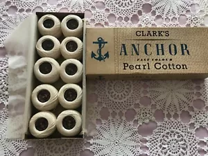 Vintage 10 x Clark's Anchor Pearl Crochet Cotton Balls White #4591 - Picture 1 of 6
