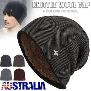 Winter Velvet Knitted Hat Men Women Thick Warm Beanie Fleece Ski Cap Outdoor AU - Picture 1 of 16