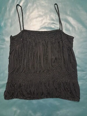 Top estilo aleta de seda con cuentas pesadas plisado Goufre de diseñador vintage Foto 1 de 3