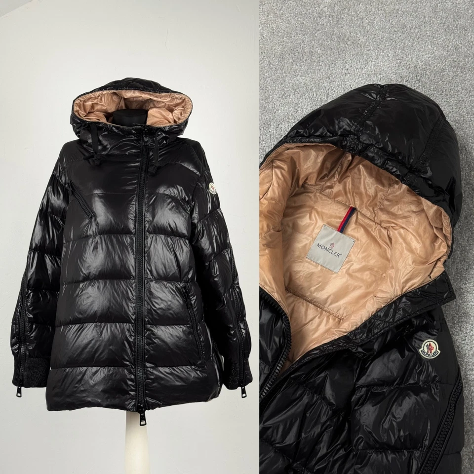 Женская Moncler Liriope с капюшоном черный выстеганный пуховик вниз куртки размер 2 ~ M - Изображение 1 из 4