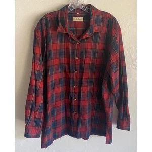 L.L. Camisa de franela a cuadros Bean para mujer manga larga con botones roja azul talla XL - Imagen 1 de 10