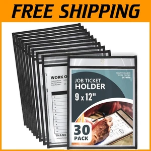 30 Pack Job Ticket Holders 9x12 - Clear Plastic Sleeves - Picture 1 of 9