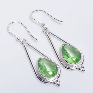 Peridot Gemstone Ethnic Style Handmade 925 Sterling Silver Earrings 2" L768 - Picture 1 of 5