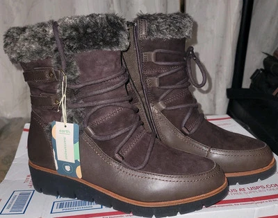 Новый с Ярлыками Earth Zurich Basel загрузки женщин 10 М коричневый кожаный отделки искусственного меха шнурует вверх Wdge - Изображение 1 из 4