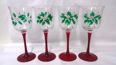 4 copas Gorham festivas de cristal de acebo vino tinto c536 Foto 1 de 4