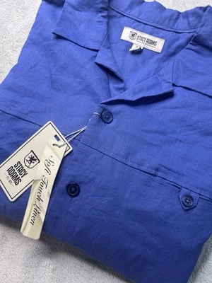 $79 Stacy Adams NUEVA Camisa Azul Profundo Lino Suave Para Hombres 3X Manga Corta Abotonada Foto 1 de 4