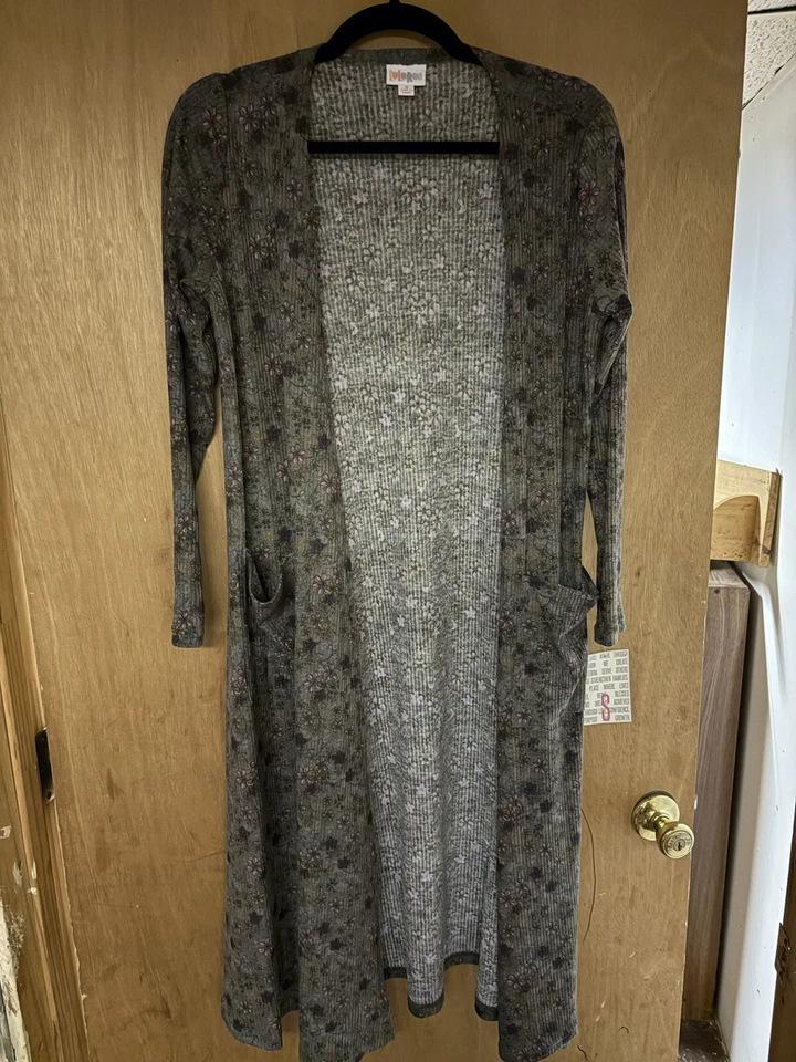 Cárdigan Lularoe Sarah Talla Pequeña Gris Rosa/Púrpura Flores Foto 1 de 1