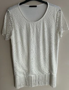 So Fabulous Top Size 18 White Floral Lace Stretch Frill Blouse Christmas Party - Picture 1 of 8