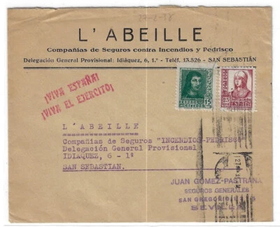Spain: 1938; Cover  postmark viva the Army, viva Spain, pro Sevilla EBES-081 - Image 1 of 2