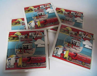 Porta-copos vintage Amoco gasóleo cerâmica azulejo publicidade bebida conjunto de 5 novos sem caixa - Imagem 1 de 3
