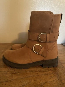SOREL Women’s 6 Brown Pull Tab 1" Platform Lennox Toe Block Heel Leather Booties - Picture 1 of 18