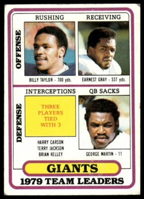 1980 Topps #94 Billy Taylor / Earnest Gray / George Martin New York Giants - Image 1 of 2