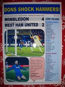 AFC Wimbledon 4 West Ham United 2 - 2019 FA Cup - souvenir print - Picture 1 of 1