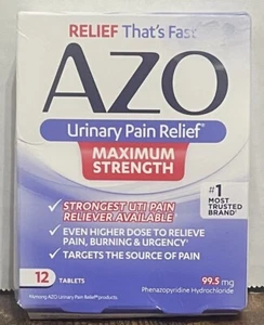 AZO 97.5mg Urinary Pain Relief Treatment Tablets - 12 Ct Ex 11/26 FREE FAST SHIP - Picture 1 of 6