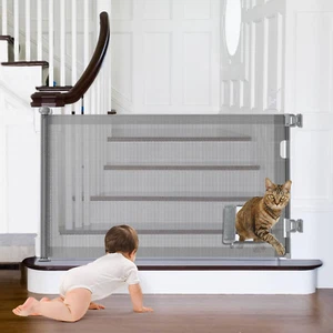 Retractable Baby Gates, Pet Gate with Cat Door - 33" Tall, Extends to 55" Wide D - Picture 1 of 12