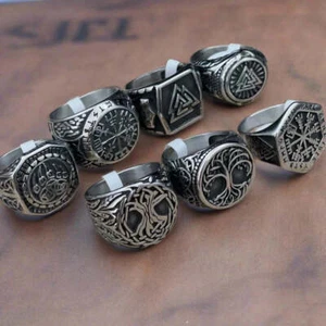 Norse Mythology Ring Nordic Viking Odin Compass Valknut Yggdrasil Amulet Jewelry - Picture 1 of 21