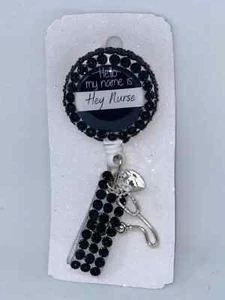 Nueva insignia de identificación retráctil de enfermera Bling Hey hecha a mano con clip - Imagen 1 de 4