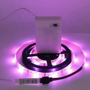 Battery Powered 5050 SMD RGB LED Strip Light Flexible Waterproof Remote Control - Picture 1 of 20