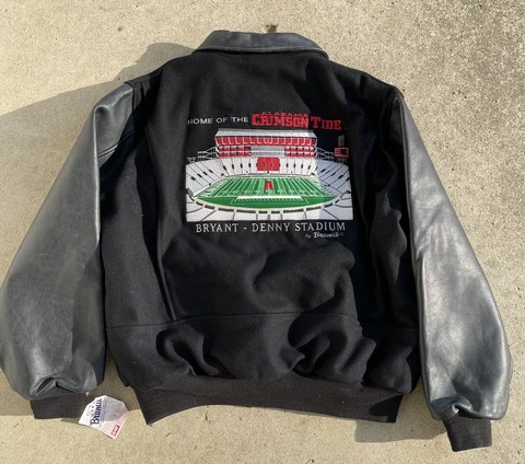 VTG 90s Alabama Crimson Tide Bryant Denny Stadium Embroidered NWT Leather Jacket Cover