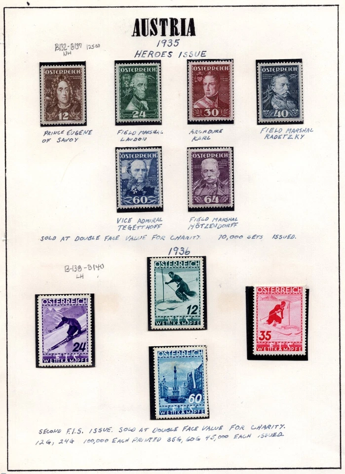 AUSTRIA 1935 SC. #B132-B137 NEVER HINGED B138-B141 LIGHT HINGE - Image 1 of 1
