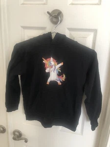 Dabbing Unicorn Girl Kids Black Pullover Hoodie Sweatshirt Youth M Fast Shipping - Picture 1 of 3