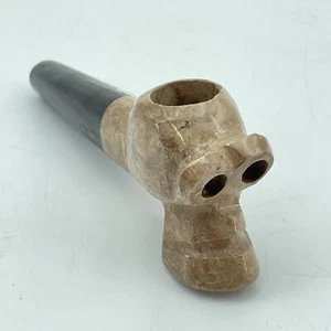 Skull Face Brown Marble Stone Smoking Pipe Carved Gothic Horror 4.5in Mexico New - Picture 1 of 8