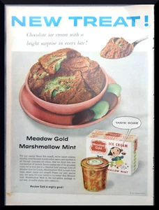 1955 Mary Blair Meadow Gold Ice Cream Vintage Print Ad ORIGINAL Marshmallow Mint - Foto 1 di 1