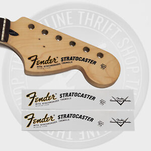 (2) Fender Strat 70's Style Waterslide Decals for Headstock w/ Custom Shop Logo