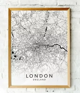Monochrome London City Street Map Wall Art Print  Black & White Map - Picture 1 of 8