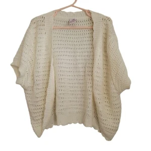 Bobbie Brooks Sweater Womens M Medium 8-10 Shrug Ivory Open Knit Short Sleeve - Picture 1 of 4
