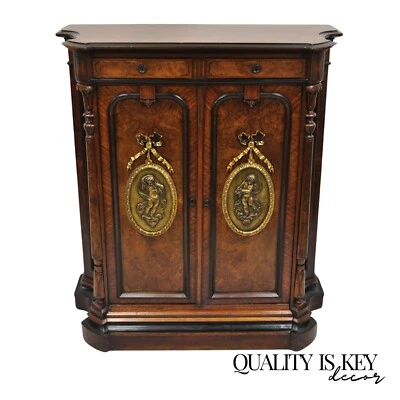 Antique Napoleon III Burl Walnut 2 Door Wardrobe Cabinet with Bronze Plaques - Image 1 of 4