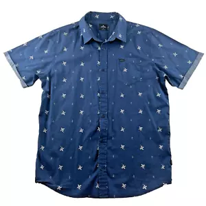 Rip Curl Short Sleeve Shirt Men Size Large Blue Palm Trees Casual Dress - Picture 1 of 10