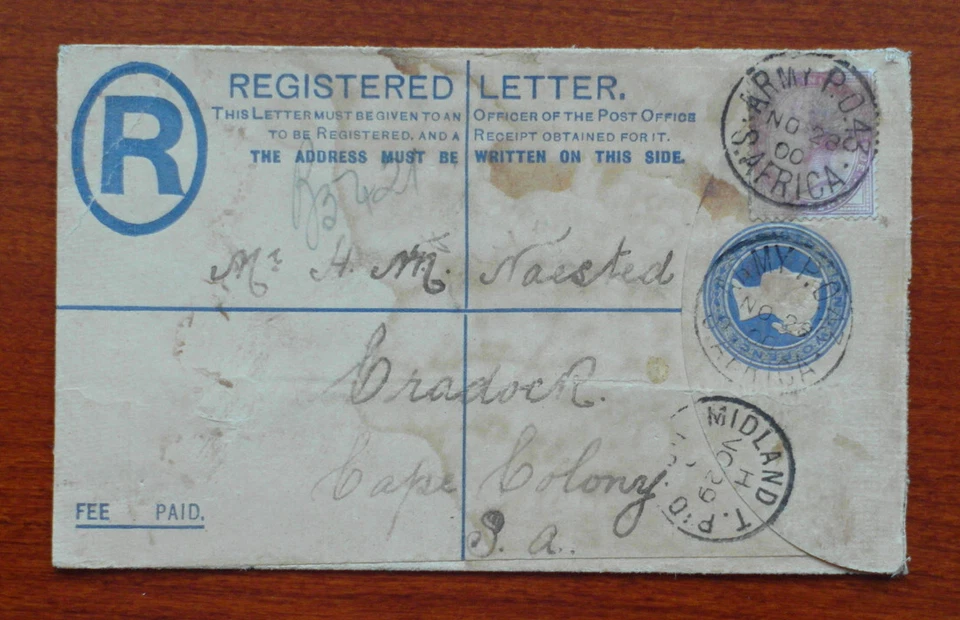 1900 QV Sudáfrica Guerra Bóer 2d papelería postal registrada APO & TPO matasellos Foto 1 de 2