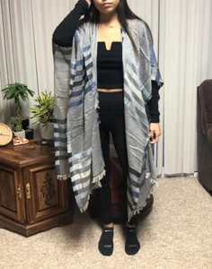 NWT Echo New York Stripe Cardi Wrap Swim Cover-Up Shawl Poncho One Size - Picture 1 of 6