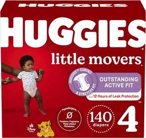 Huggies Little Movers Leak Protection Baby Diapers, Size 4 (22-37 lb), 140 Count - Picture 1 of 14
