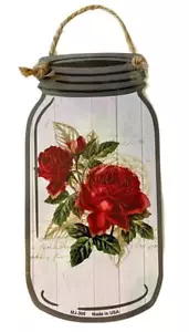 Beautiful RED ROSES Pictured on a 4"x8" Mason Jar Shaped Sign - Picture 1 of 3