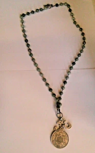 FRENCH KANDE Empire Medallion with Longer Green Mixed Bead Necklace - Picture 1 of 3