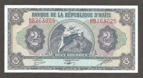 Haiti 2 Gourdes 1979 (1986); UNC; P-245A; L-B813b; Citadel Cover