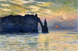 Art Oil painting Claude Monet - Etretat, Sunset impressionism seascape on canvas - Picture 1 of 1