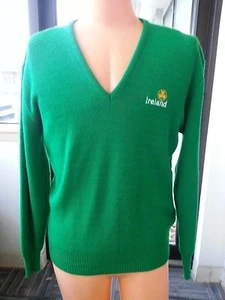 VTG Green V Neck Sweater Ireland Knitwear McArdle Clover St Patrick Day Prep L - Picture 1 of 11