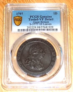 1797 SOHO Great Britain 1 Penny PCGS VF DETAILS GENUINE 10 LEAVES VARIETY COIN - Picture 1 of 5