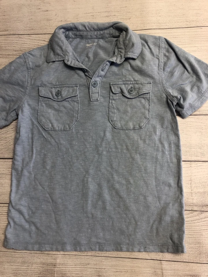 GapKids Polo Shirt Youth XL (12) Blue Gray Short Sleeve Two Chest Pockets Boys - Image 1 of 4