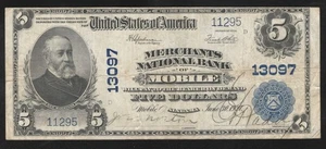 1902 $5 MOBILE, AL NATIONAL BANK NOTE ALABAMA CURRENCY 11295 - Picture 1 of 2